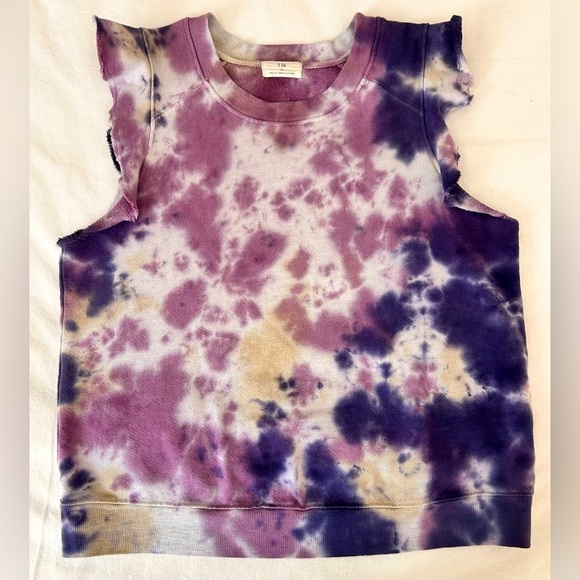 Anthropologie T. La Ruffle sleeve Tie Dye Sweatshirt Size Medium Purple - Picture 3 of 8